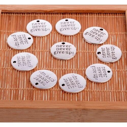 Bespmosp 10PC never never give up Inspirational Charms Pendants Bracelet Necklace Women Jewelry Accessories DIY Xmas Gift
