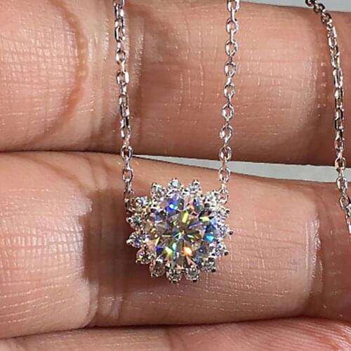 14K White Gold Women Pendants Necklaces Moissanite Diamond 0.5 1 2 3 4 5 Carat Round Sun Flower Wedding Engagement Party Gift