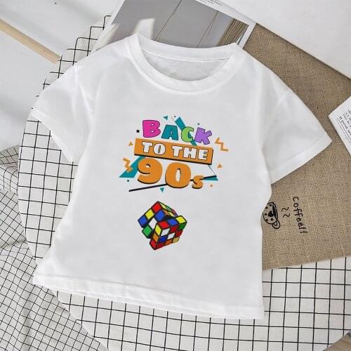 European-style Boutique Childrens Clothing Back To The 90s Rubiks Cube Printed T-shirt Vintage Harajuku Boys Girls Home Shirt