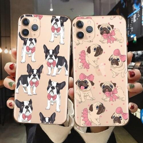 Cartoon Dog Phone Case For iPhone 12 Mini 11 Pro Max 8 7 Plus XR X XS Max Cute Pug French Bulldog Cover Soft TPU Coque Fundas 6s