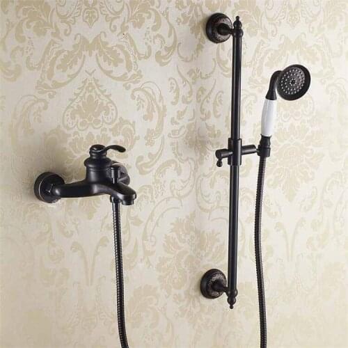 Bathroom Black Shower Set Wall Mounted Shower Mixer Tap Faucet 3-functions Handheld Shower Valve Set Solid Brass Shower Kit