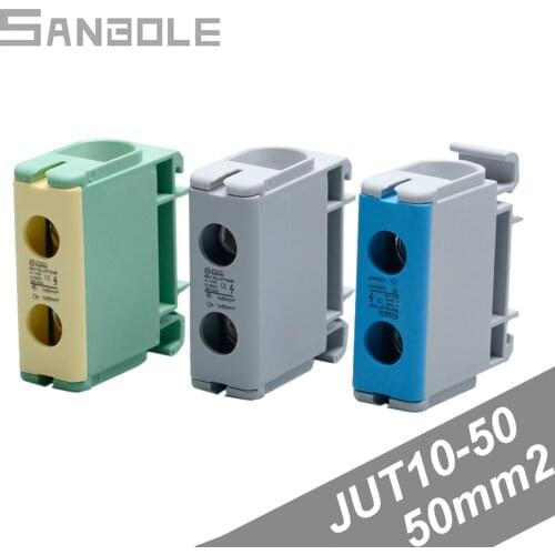 2pcs 50mm2 Terminal Block Aluminum Type 800V One Pole 1P DIN Rail Mounting Guide Electric Copper JUT10-50