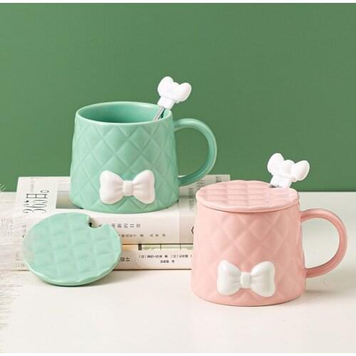 Creative and fresh bowknot mug ins household large-capacity cute ceramic water cup Nordic girl heart cup