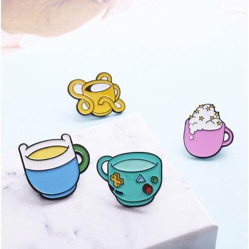 Star Bubble Pink Cup Metal Enamel Brooch Irregular Game Machine Keyboard Coffee Cup Badge Pin Fun Trendy Costume Jewelry Gift