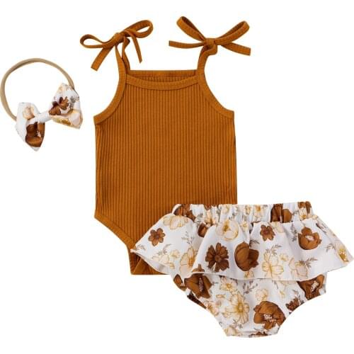 Summer Newborn Baby Girl Clothes 3Pcs Outfits Set Cute Sleeveless Rompers+Floral Shorts+Headband Infant Toddler Clothing