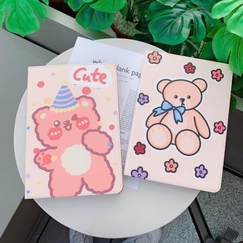 Cute Stuffed Little Bear Cartoon Rabbit Leather Soft Tablet Case For iPad Air 1 2 3 Mini 4 5 Pro 2017 2018 2019 2020 Cover