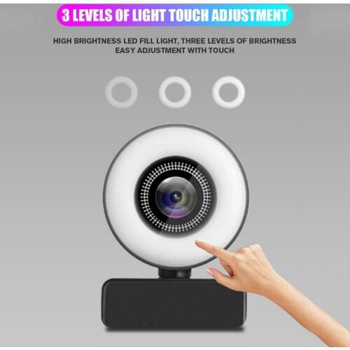 Multifunctional Portable USB 2.0 Video Camera Black 4K HD Fill Light Computer Camera Driver Free Conference Live Webcam for PC