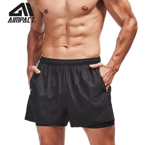 Aimpact Mens Running Shorts Mens 2 in 1 Sports Shorts Male double-deck Quick Drying Sports men Shorts Jogging Gym Shorts men