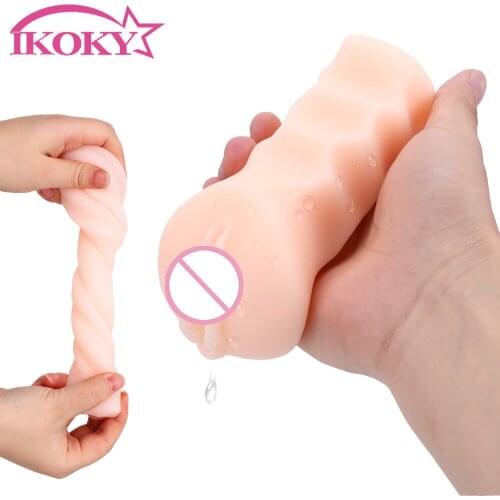 IKOKY Male Masturbator Realistic Pussy Artificial Vagina TPR Aircraft Cup Sex Products Erotic Portable Sex Toys for Men