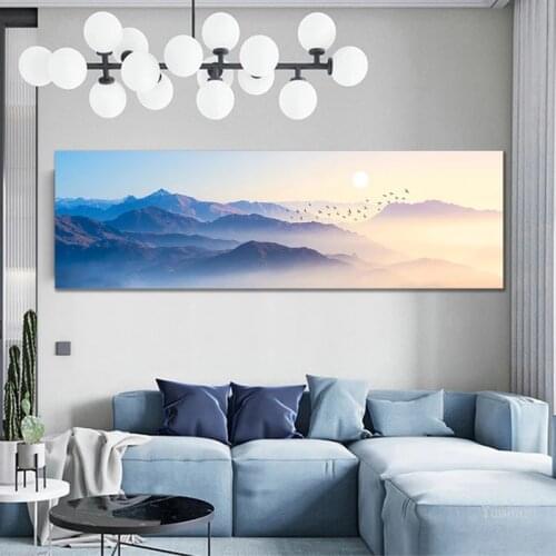 Blue Mountain and Birds Landscape Abstract Canvas Paintings Prints and Posters Wall Art Pictures Living Room Home Decor Cuadros