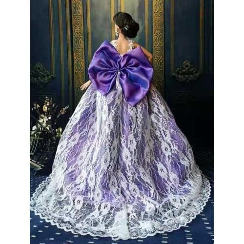 1/6 BJD Doll Clothes Elegant Purple Bowknot Lace Wedding Dresses for Barbie Princess Outfits Party Gown 11.5" Dolls Accessories