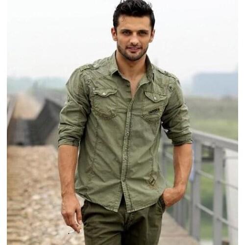 New Arrival Men Cotton Shirts Tooling shirt Leisure Loose large size Flying military uniform shirt Coat Tops XXL