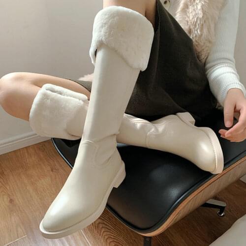 ZawsThia Genuine Natural Leather Russia Winter Warm Fur Boots Women Shoes Comfortable Riding Knee High Booties Woman Plush Boots