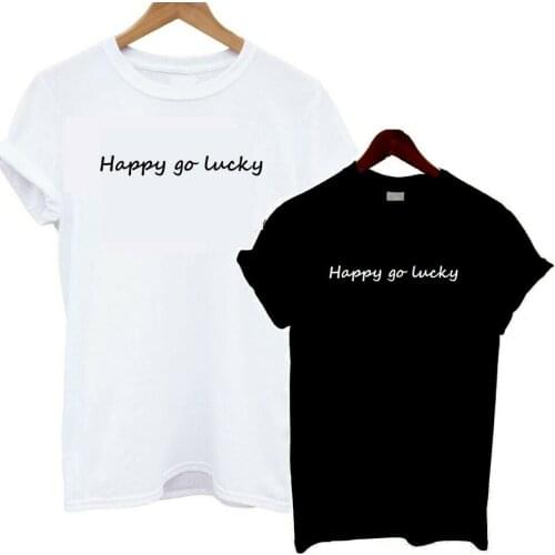 Happy Go Lucky T Shirt Slogan Statement Tee Hand Love Simple Letter Top TX6026