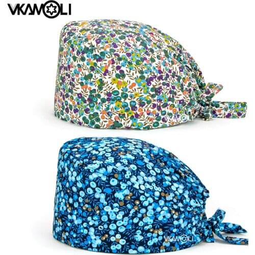 Fashion pet shop hat Floral print Wholesale prices women scrubs hat