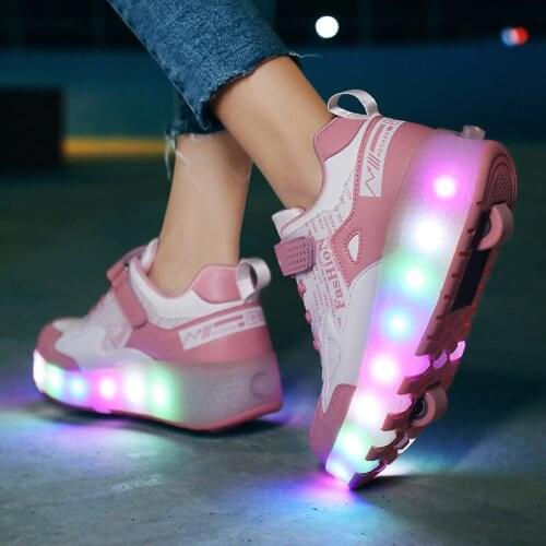 Luminous Sneakers Kids shoes Girls Roller With Two Wheels Boys Led Charge Shoes Family Rollers Light Shininny Sneakers DX008