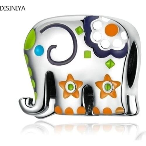 Thailand Elephant Silver 925 Jewelry Charm for Women Colorful Enamel Animal Guardian Beads fit Charms Bracelets ZBSC00095