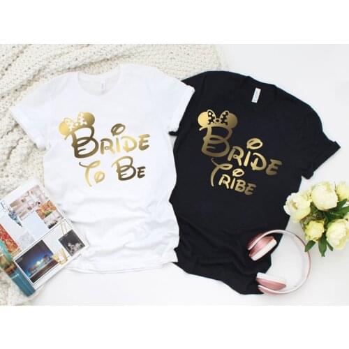 Themed Bride To Be Bride Tribe Matching Bachelorette Shirts Party Gold Letter 100% Cotton O Neck Lady Short Sleeve Top Tees