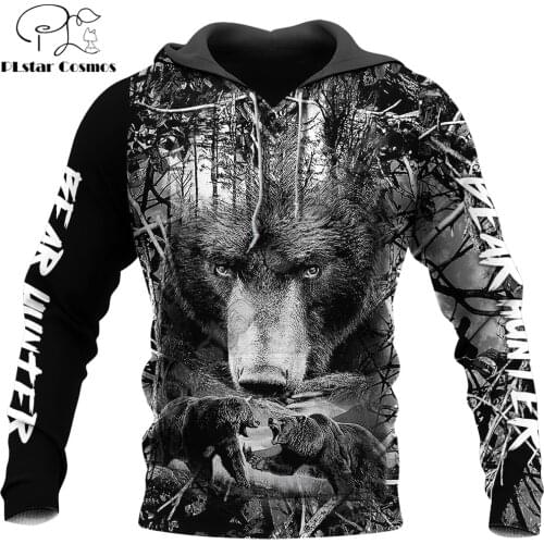 Love Bear Hunting Pattern 3D All Over Printed Mens Autumn Hoodie Sweatshirt Unisex Streetwear Casual Zip Jacket Pullover KJ622