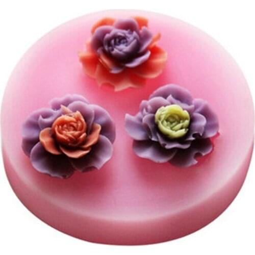 Three Rose Fondant Handmade Silicone Cake Mold DIY Cake Baking Decorating Tools Bakeware JH106