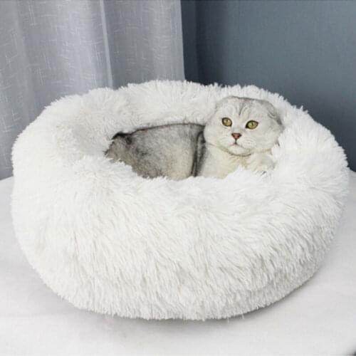Pet Dog Cat Calming Bed Warm Plush Round Nest Comfy Sleeping Kennel Cave US