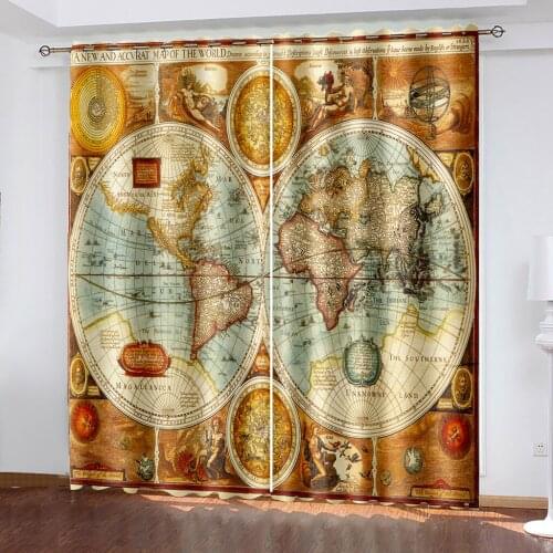 Living Room Shading Decorative Curtain Map Totem Pattern Home Textile Decoration Bedroom Perforated Curtains