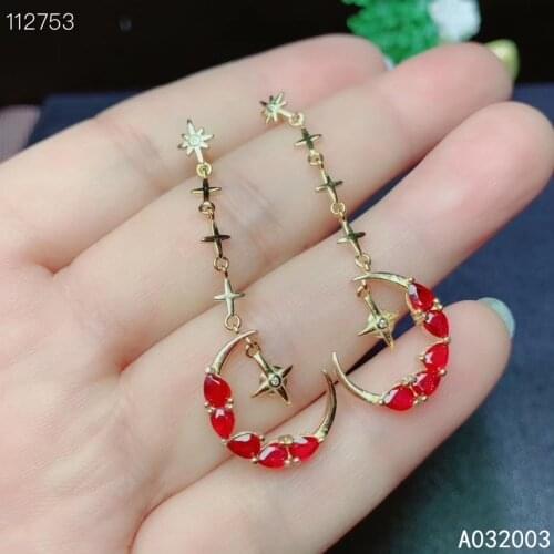 KJJEAXCMY Fine Jewelry 925 sterling silver inlaid natural ruby female earrings Eardrop luxury support detection