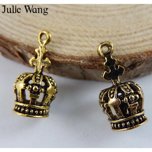 Julie Wang 15pcs Antique Bronze Vintage Crown Charms Pendant Handmade Hanging Crafts Necklace Jewelry Making Accessory