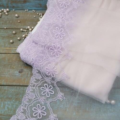 2Meters Light Blue Purple Lace Trim Embroidered Lace Trim Flower Mesh Trimmings Sew Patch For Wedding Appliques Bride Dress DIY