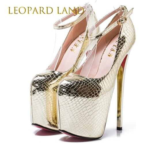 LEOPARD LAND 2020 Super high-heeled With 20cm Hate High Shoes womens Snake Gold And Silver Sexy Nightclubs Plus Size Shoes MJL