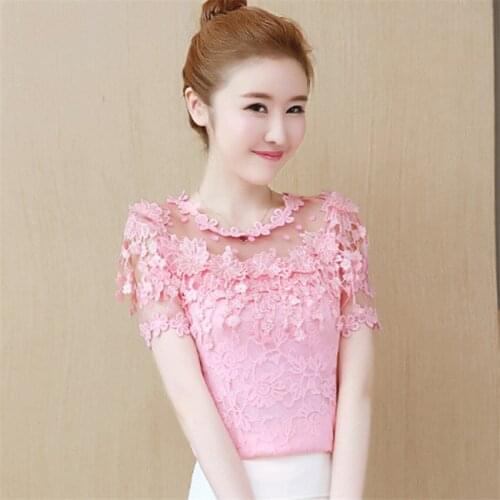 2021 New Women Embroidery Floral Lace Blouse Elegant Summer Lady O-neck Mesh Blousas Shirt Bottomings Pullovers Tops Fairy 1398