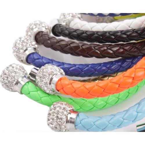 24PCS Mixed Of Stylish Leather Punk Rhinestone Magnet Clasp Bracelets Bangles