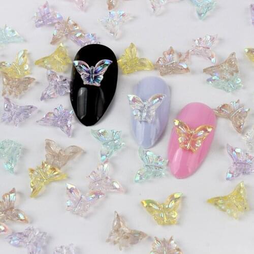 30pcs Aurora Resin Butterfly Glitter AB Nail Art Decorations Charms Rhinestones DIY Fashion Polish Manicure Nails Art Accessorie