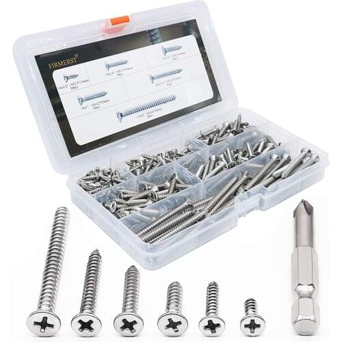 300Pcs 304 Stainless Steel Phillips Flat Head Self Tapping Wood Screws Assortment Kit With Screwdriver Bit