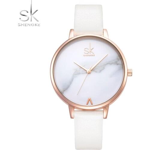 Shengke Top Brand Fashion Ladies Watches Elegant Female Quartz Watch Women Minimalism Leather Watch Montre Femme Marble Dial SK