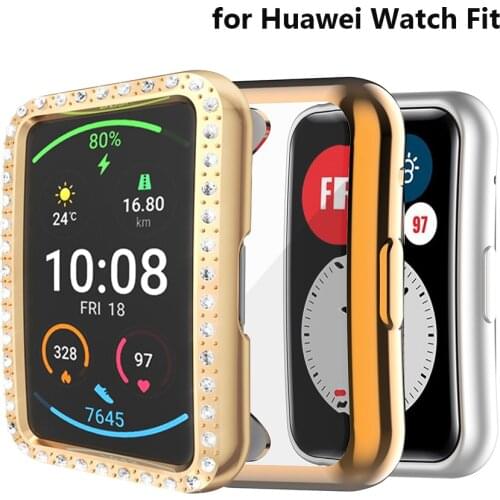 TPU Case Cover for Huawei Watch Fit Smartwatch Bling Woman Man Luxury Frame Protector TIA-B09 Accessories Rose Gold