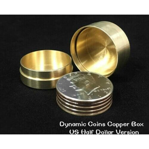Dynamic Coins Copper Box,US Half Dollar Version Magic Tricks Gimmick Coin Vanish Magic Fly Coin Magic Close Up Street Coin Money
