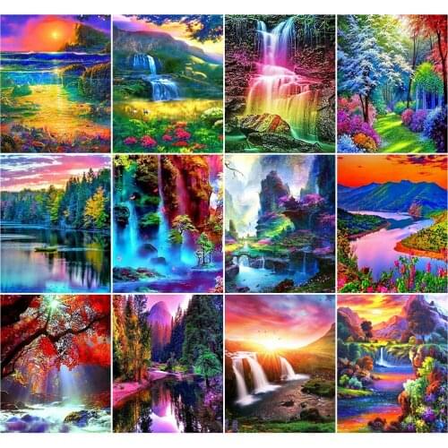 AZQSD Painting By Numbers Canvas Waterfall 40x50cm DIY Home Living Room Art Craft Coloring By Numbers Scenery Handpainted Gift