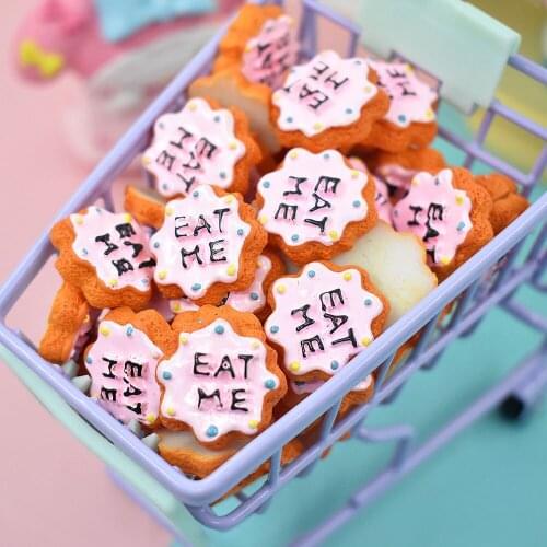 Kawaii DIY Jewelry Findings Floral Round Eat Me Biscuit Food Resin Cabochons Ornament Accessory Patch Sticker Cameo Beads 10pcs