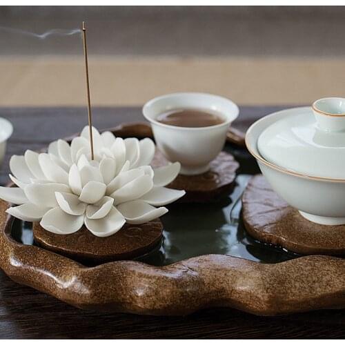 Ceramic White Lotus Incense Burner Home Decor Incense Stick Holder Handmade Buddhist Aromatherapy Censer Use In Office Teahouse
