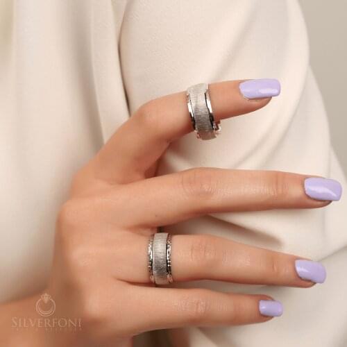 SILVERFONI 925 Sterling Real Silver Wedding Rings Set For Men And Women Jewelry Eggplant Bump Bands Anniversary Gift New Season