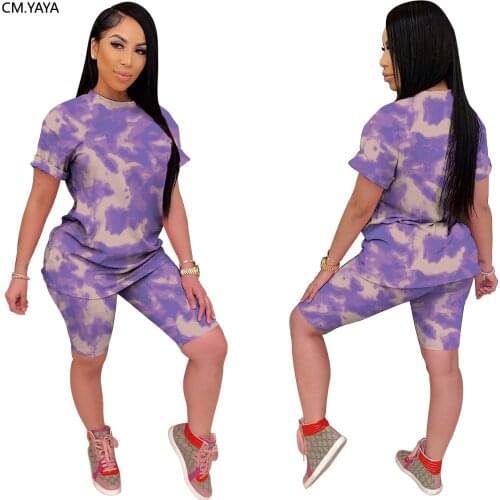 2020 Summer Womens Set Tie Dye Print Two Piece Set Sporting Short Sleeve T Shirts Shorts Pants Suit Tracksuit Fashion Outfit