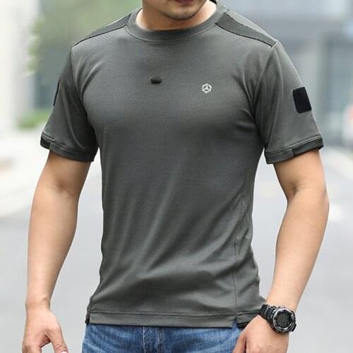 Summer Outdoor Quick Dry Short Sleeve T-shirt Mens Thin Breathable Sports Loose Army Fan Tactical T Shirt Tops
