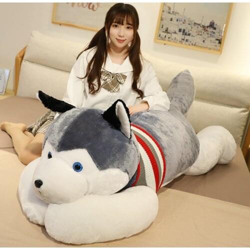 Nice Giant Dog Plush Toy Soft Stuffed Husky Long Pillow Cartoon Animal Doll Sleeping Pillow Cushion Home Decor Kids Gift
