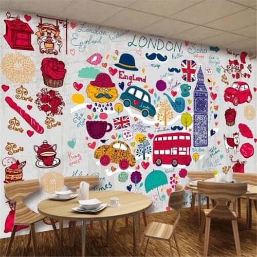 Milofi custom 3D London London style romantic cute cartoon background wall painting