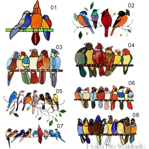 Multicolor Birds on a Wire Window Stickers Close to Nature Stained Color Window Embellishment Decoration Home Decor Wall Sticker