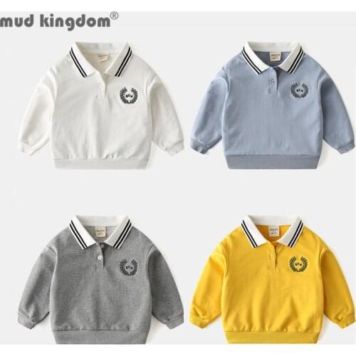 Mudkingdom Collared Sweatshirt for Boys Lapel Fashion Embroidery Drop Shoulder School Kids Tops Toddler Spring Autumn Clothes