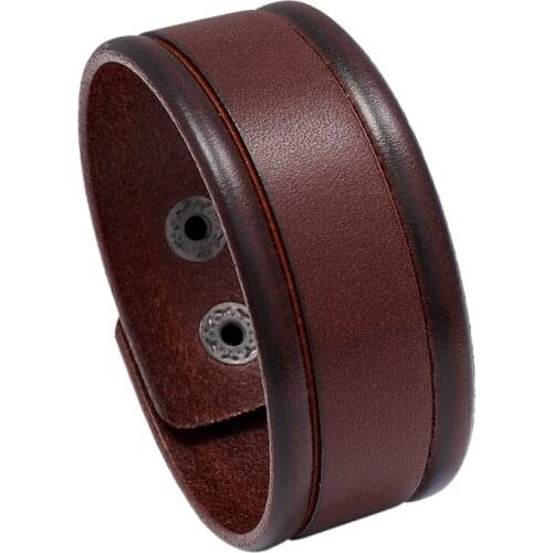 Punk Design Mens Genuine Leather Bracelet Wide Wrap Wristband Bangles Black Brown Yellow Bracelet Men Gift Jewelry