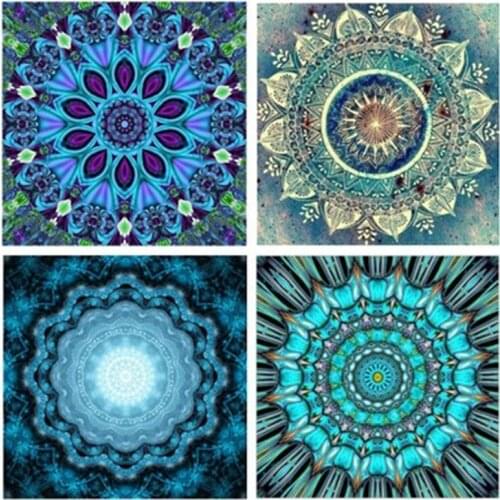 25*25CM DIY Full Diamond Painting Square Round Drill Mandala 5D Embroidery Flower Diamond Painting Four-piece Cross Stitch Set