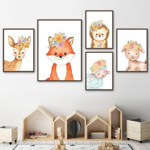 Bear Sheep Deer Rabbit Fox Owl Hedgehog Wall Art Canvas Painting Nordic Posters And Prints Wall Pictures Kids Baby Room Decor